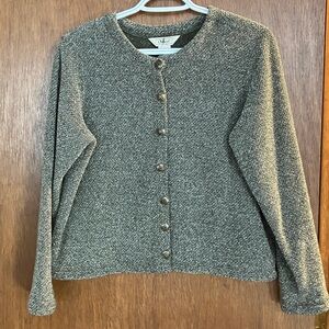 LL Bean Textured Greenish Grey  Cardigan Fleece Sweater